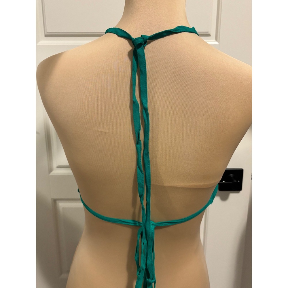 Olivaceous Halter Crop Top Womens Small Green Cross Front Tie Open Back - Picture 3 of 6